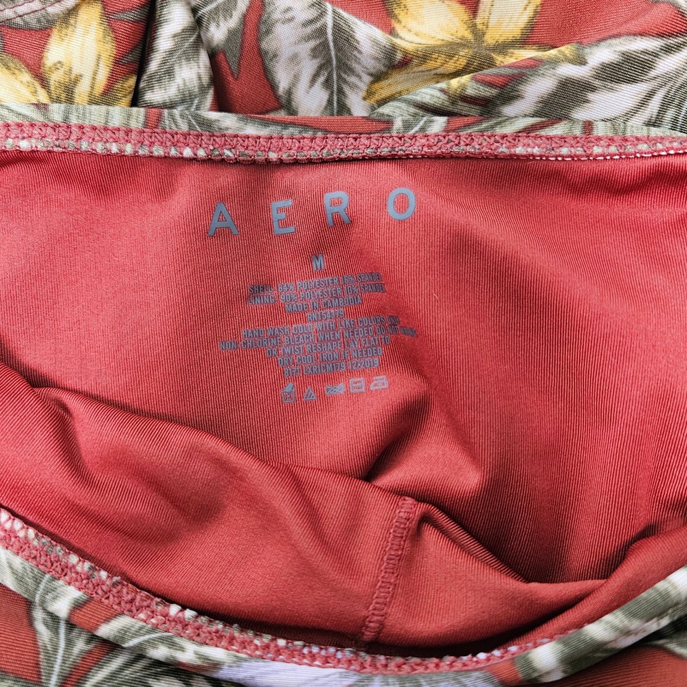 Aeropostale Aero Womens Tropical Floral Lace Up Side One Piece Swimsuit Rust M - Picture 6 of 6